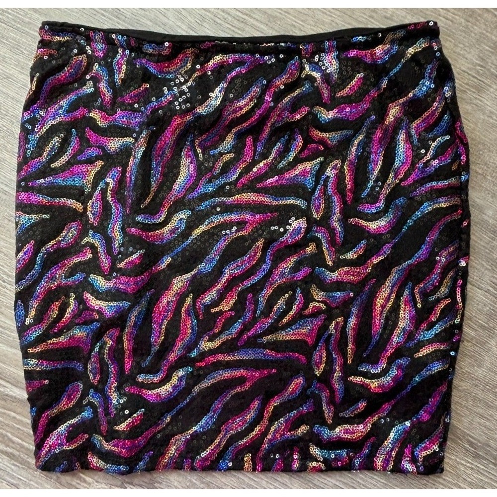 Lily White Sequin Zebra Mini Skirt Multicolor Animal Print Bodycon Festival S